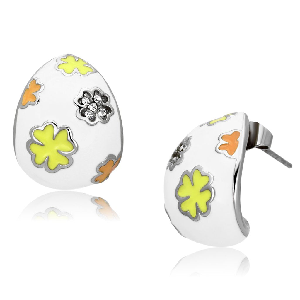JCE1043 High polished (no plating) Stainless Steel Earrings with Top Grade Crystal in Clear