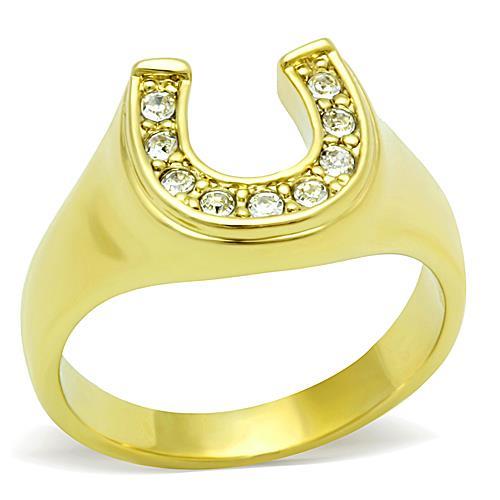 JCE10616G IP Gold(Ion Plating) Stainless Steel Ring with Top Grade Crystal in Clear