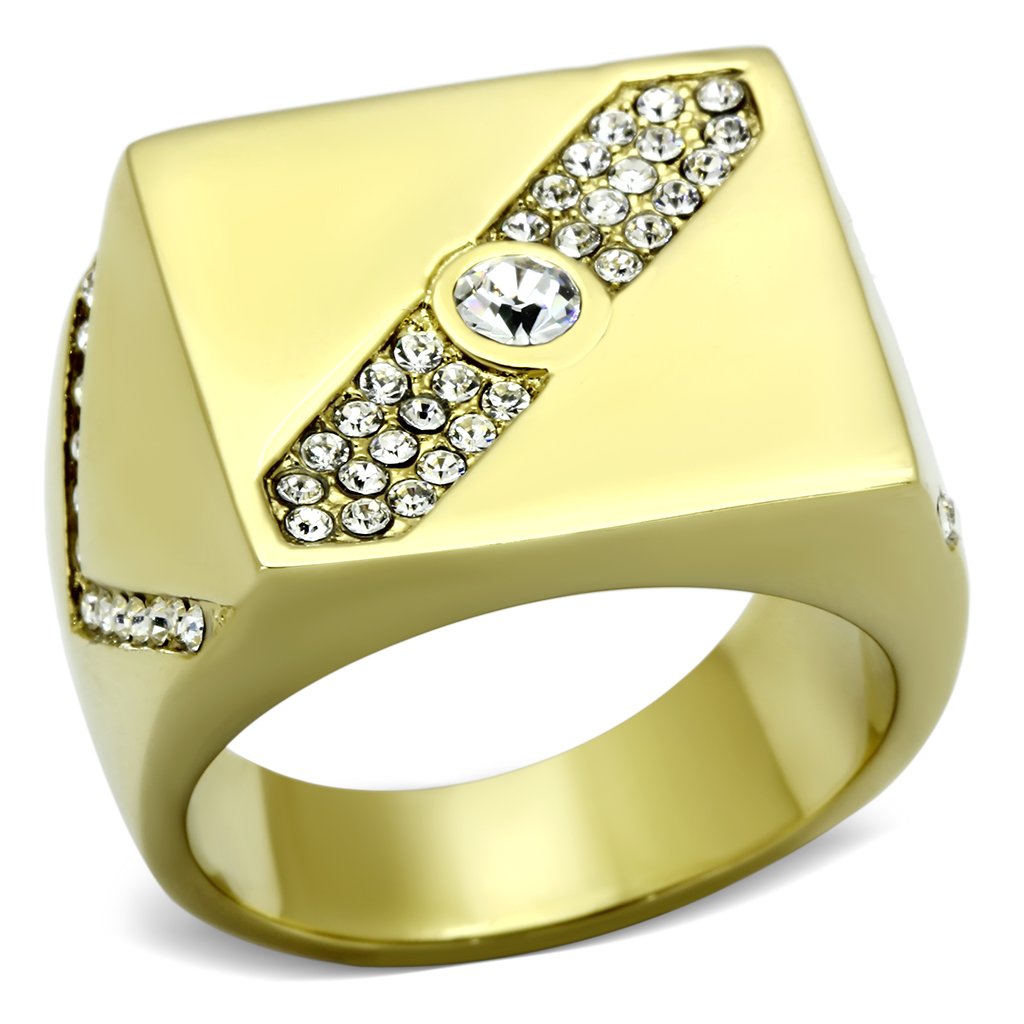 JCE1066 IP Gold(Ion Plating) Stainless Steel Ring with Top Grade Crystal  in Clear