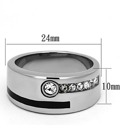 JCE1067 High polished (no plating) Stainless Steel Ring with Top Grade Crystal  in Clear