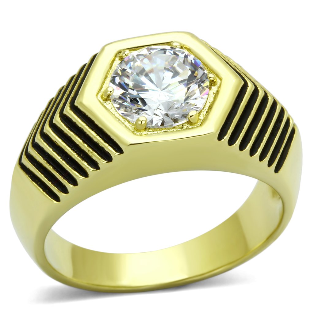 JCE1076 IP Gold(Ion Plating) Stainless Steel Ring with AAA Grade CZ  in Clear