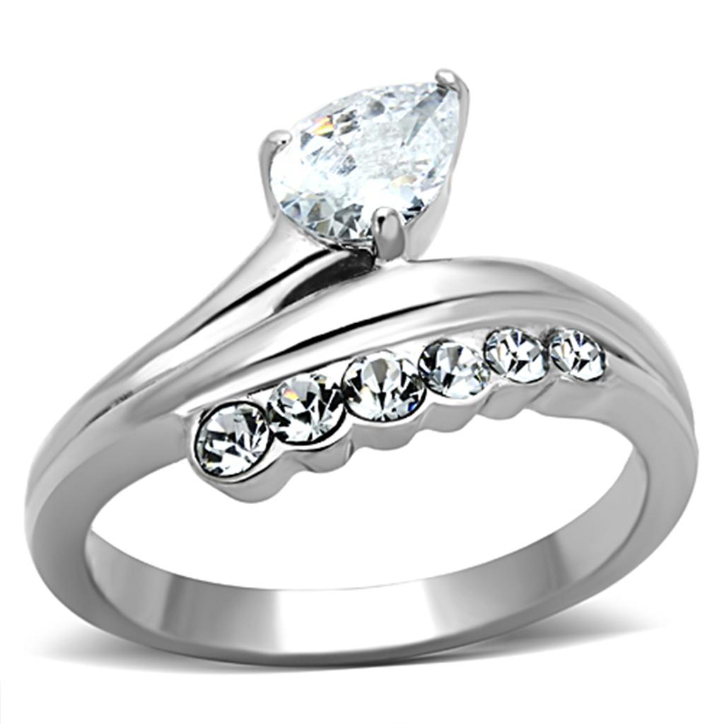 JCE1080 High polished (no plating) Stainless Steel Ring with AAA Grade CZ in Clear