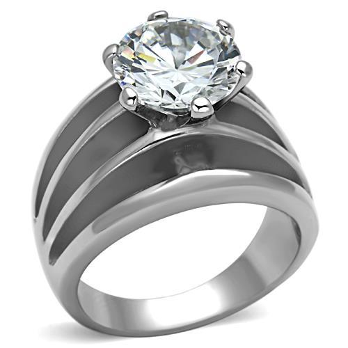 JCE1084 High polished (no plating) Stainless Steel Ring with AAA Grade CZ in Clear