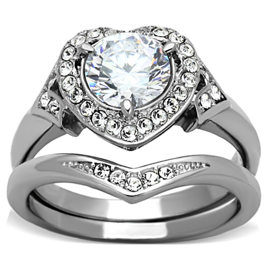 JCE1087 High polished (no plating) Stainless Steel Ring with AAA Grade CZ in Clear