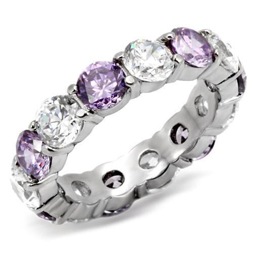 JCE109 High polished (no plating) Stainless Steel Ring with AAA Grade CZ in Amethyst