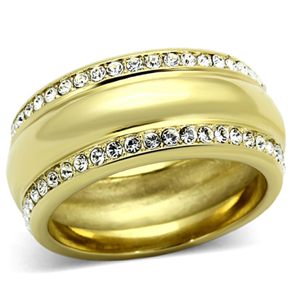 JCE1096 IP Gold(Ion Plating) Stainless Steel Ring with Top Grade Crystal in Clear