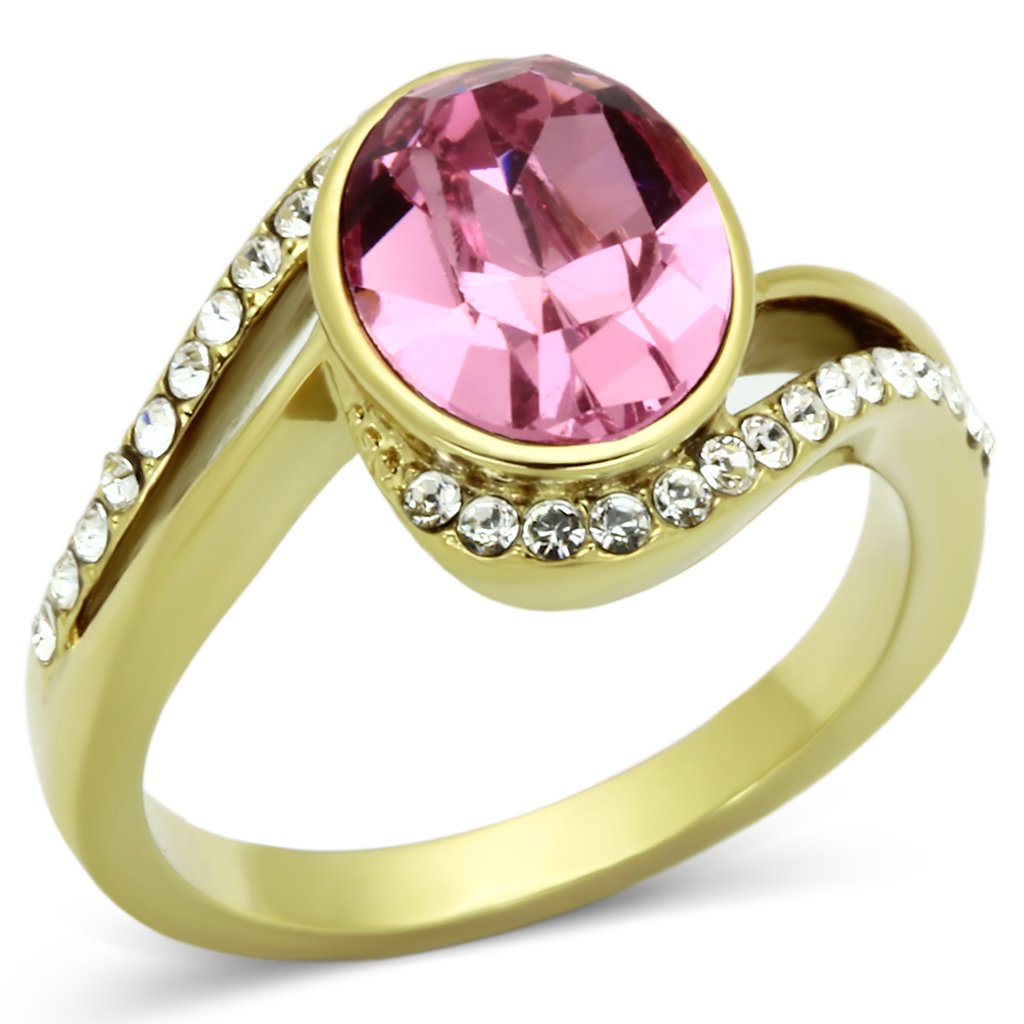JCE1097 IP Gold(Ion Plating) Stainless Steel Ring with Top Grade Crystal in Rose