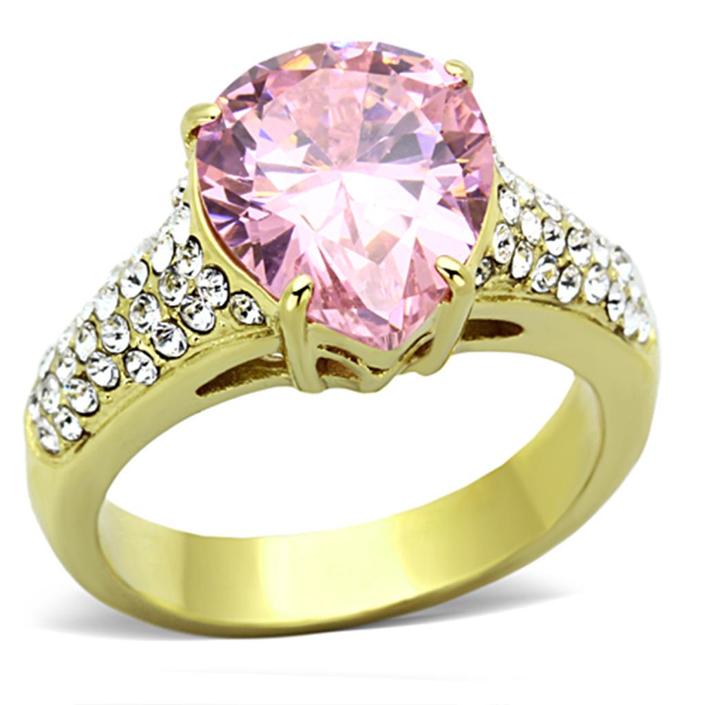 JCE1098 IP Gold(Ion Plating) Stainless Steel Ring with AAA Grade CZ in Rose
