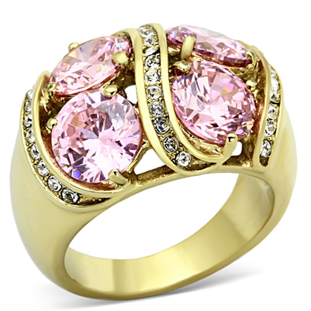 JCE1099 IP Gold(Ion Plating) Stainless Steel Ring with AAA Grade CZ in Rose