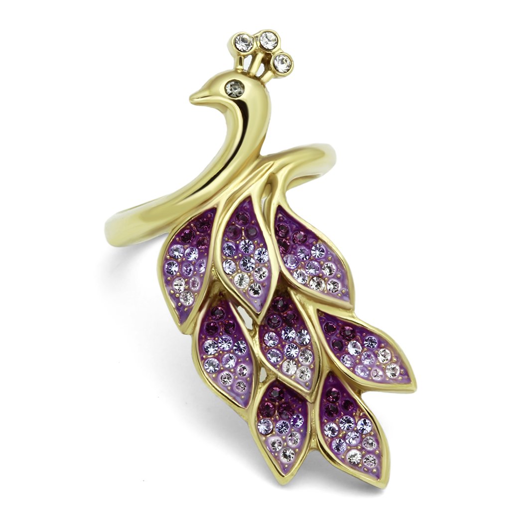 JCE1101 IP Gold(Ion Plating) Stainless Steel Ring with Top Grade Crystal in Multi Color