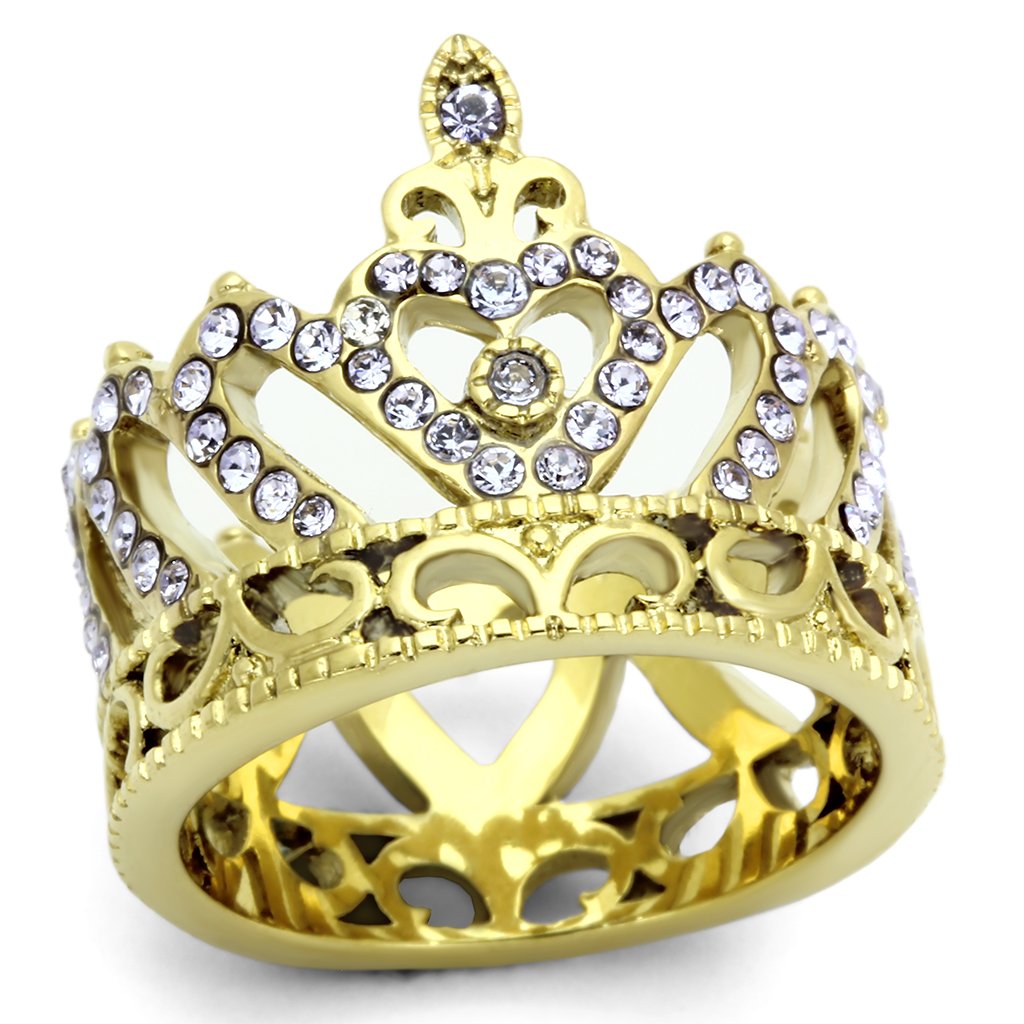 JCE1105 IP Gold(Ion Plating) Stainless Steel Ring with Top Grade Crystal in Tanzanite