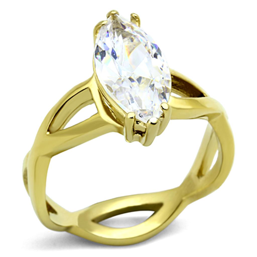 JCE1106 IP Gold(Ion Plating) Stainless Steel Ring with AAA Grade CZ in Clear