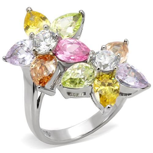 JCE111 High polished (no plating) Stainless Steel Ring with AAA Grade CZ in Multi Color