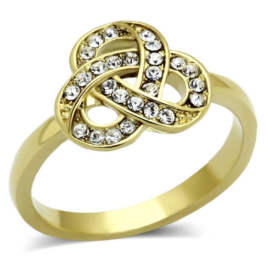 JCE1111 IP Gold(Ion Plating) Stainless Steel Ring with Top Grade Crystal in Clear