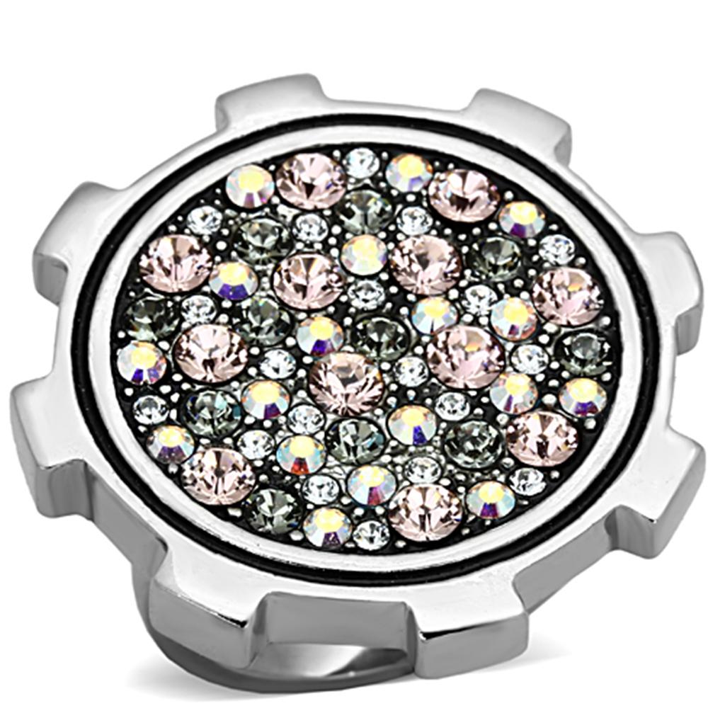 JCE1113 High polished (no plating) Stainless Steel Ring with Top Grade Crystal in Multi Color