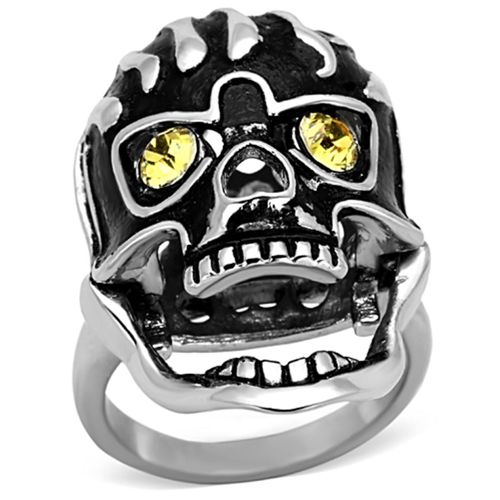 JCE1114 High polished (no plating) Stainless Steel Ring with Top Grade Crystal in Topaz