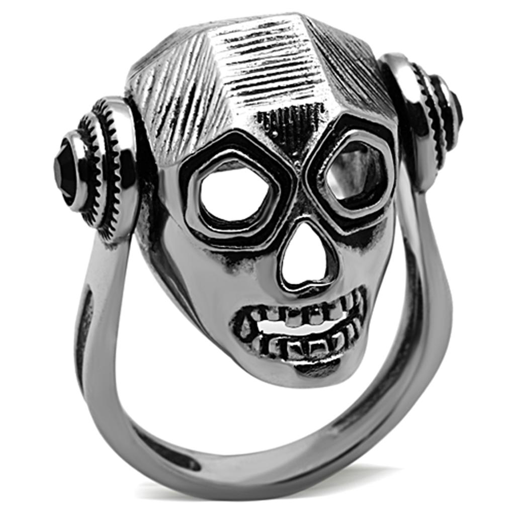 JCE1115 High polished (no plating) Stainless Steel Ring with Top Grade Crystal in Jet