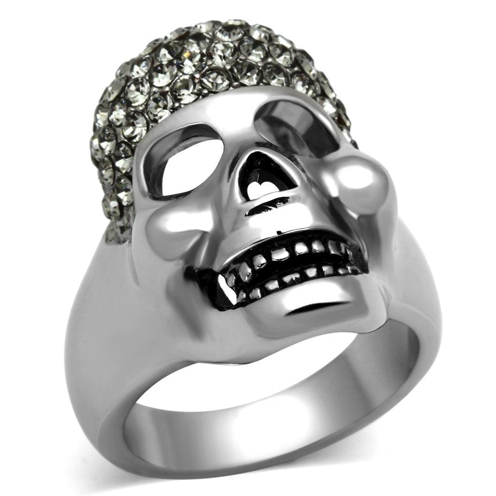 JCE1116 High polished (no plating) Stainless Steel Ring with Top Grade Crystal in Black Diamond