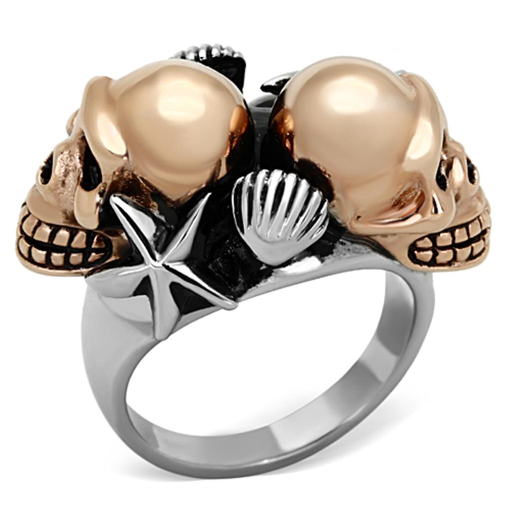 JCE1119 Two-Tone IP Rose Gold Stainless Steel Ring with Epoxy in Jet