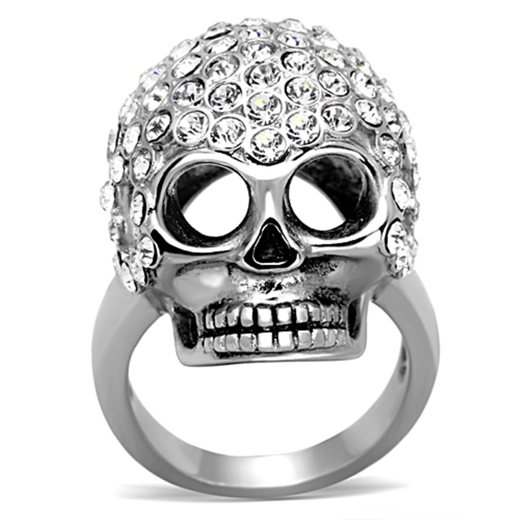JCE1120 High polished (no plating) Stainless Steel Ring with Top Grade Crystal in Clear