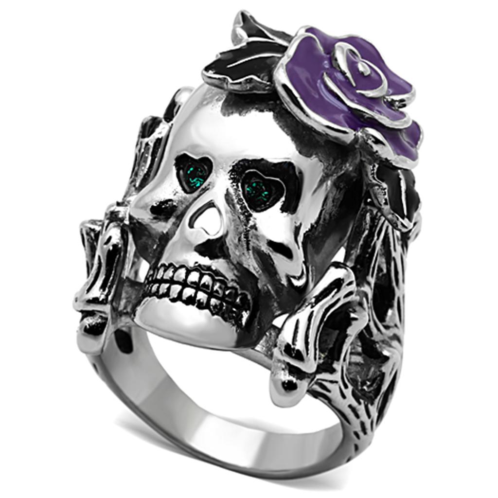JCE1122 High polished (no plating) Stainless Steel Ring with Top Grade Crystal in Emerald