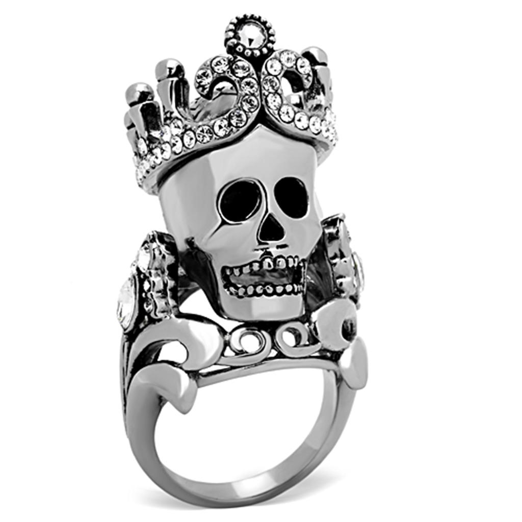 JCE1123 High polished (no plating) Stainless Steel Ring with Top Grade Crystal in Black Diamond