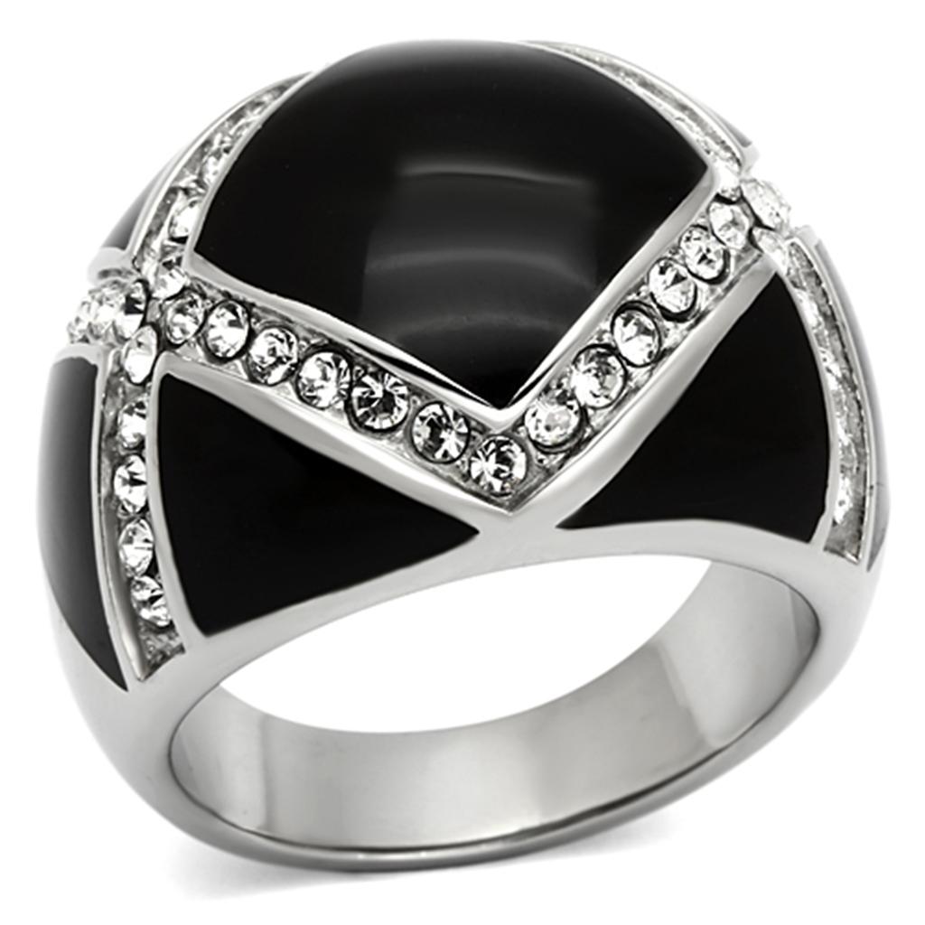 JCE1132 High polished (no plating) Stainless Steel Ring with Top Grade Crystal in Clear