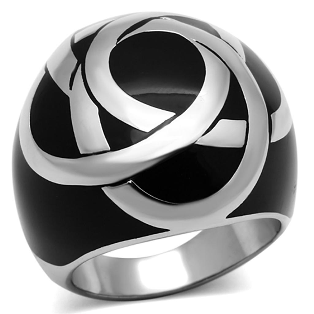 JCE1133 High polished (no plating) Stainless Steel Ring with Epoxy in Jet