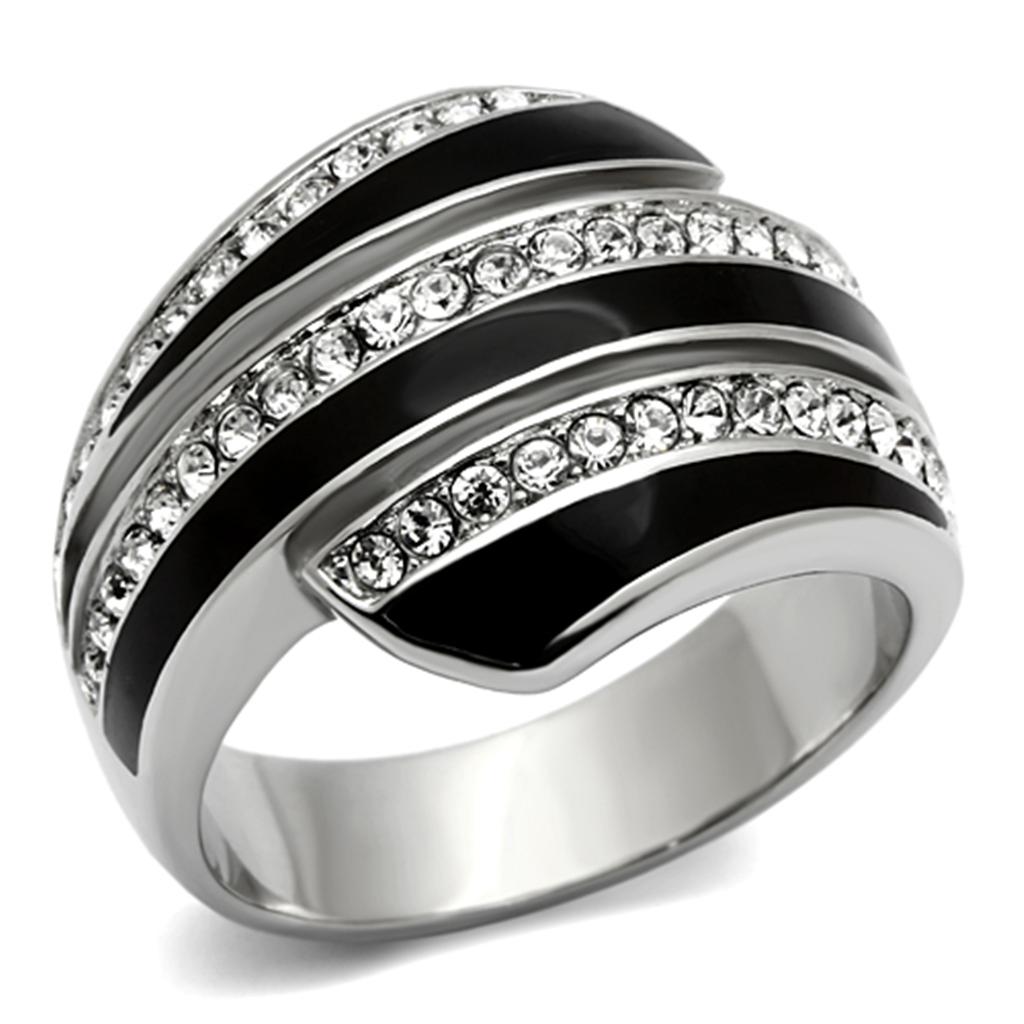 JCE1134 High polished (no plating) Stainless Steel Ring with Top Grade Crystal in Clear