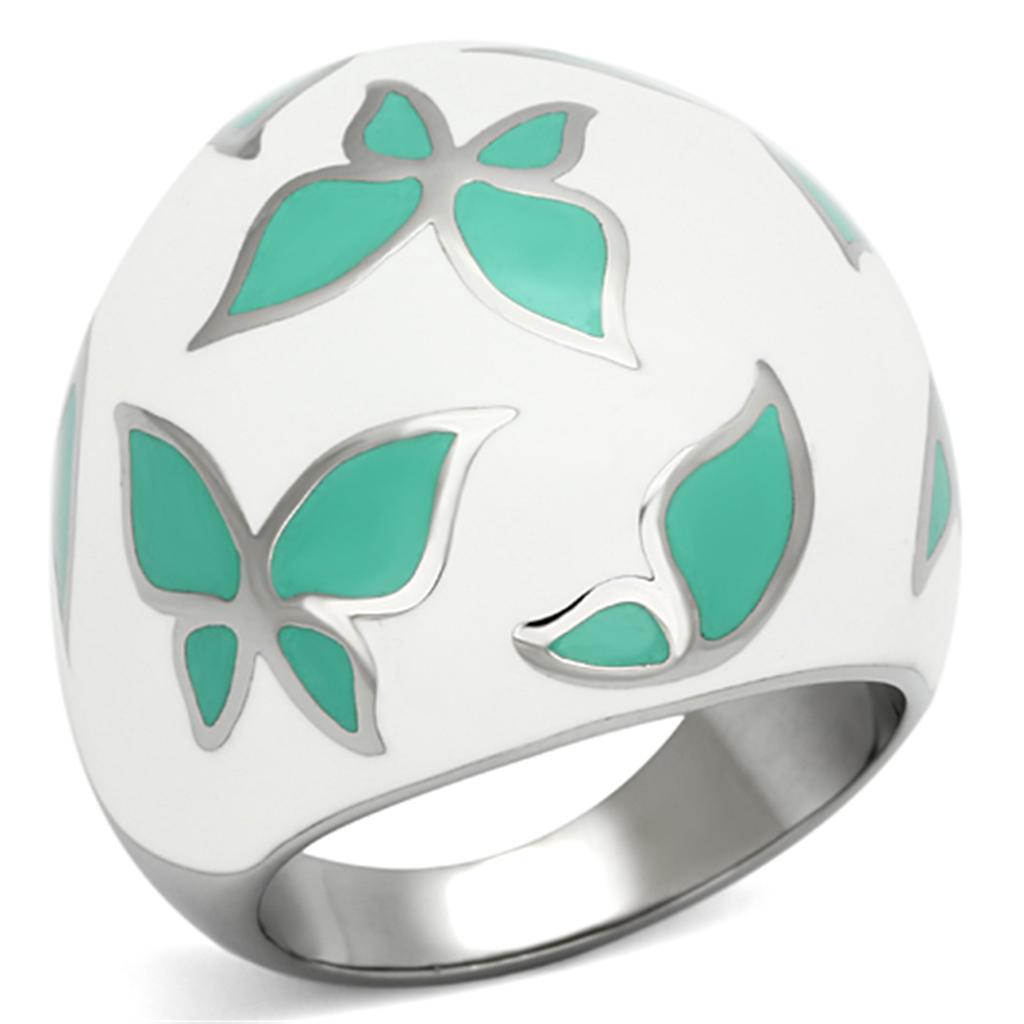 JCE1137 High polished (no plating) Stainless Steel Ring with Epoxy in Emerald
