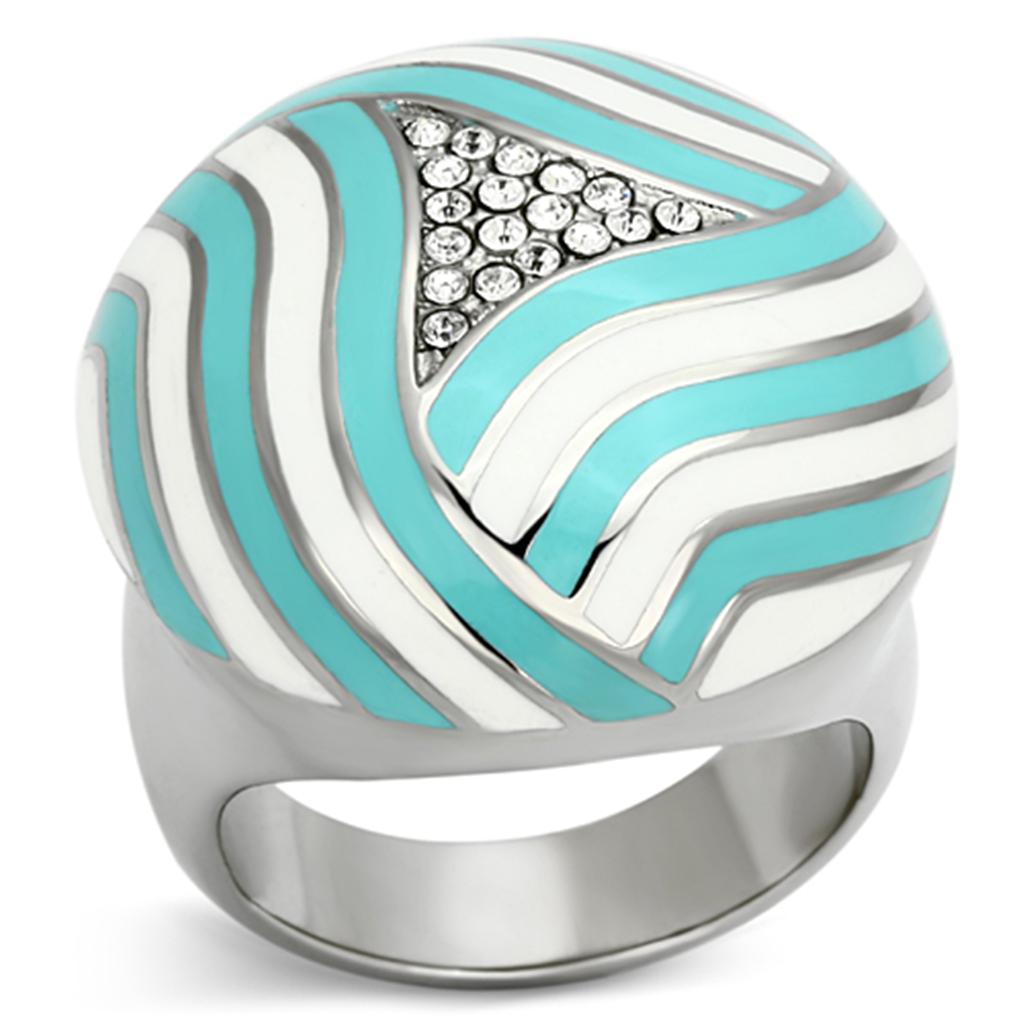 JCE1138 High polished (no plating) Stainless Steel Ring with Top Grade Crystal in Clear