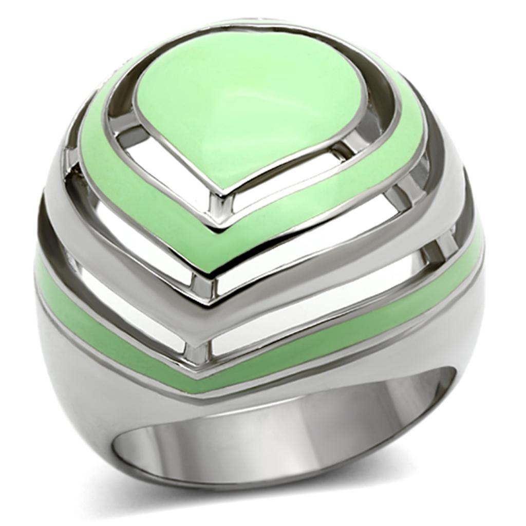 JCE1140 High polished (no plating) Stainless Steel Ring with Epoxy in Emerald