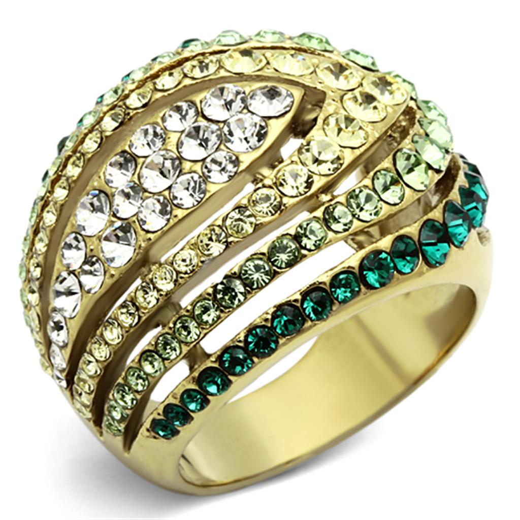 JCE1145 IP Gold(Ion Plating) Stainless Steel Ring with Top Grade Crystal in Multi Color