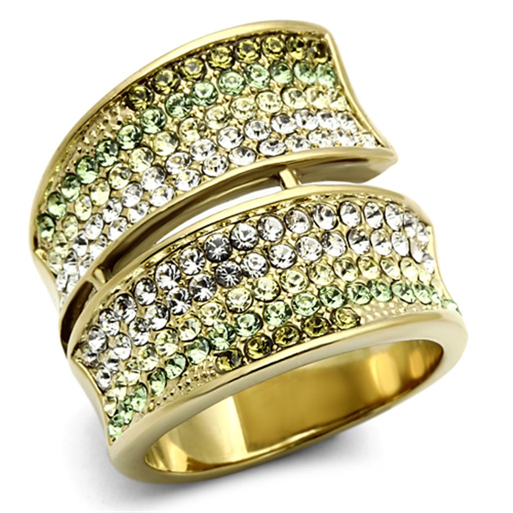 JCE1146 IP Gold(Ion Plating) Stainless Steel Ring with Top Grade Crystal in Multi Color