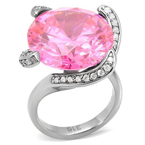 JCE117 High polished (no plating) Stainless Steel Ring with AAA Grade CZ in Rose