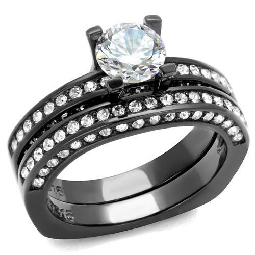 JCE1175LJ IP Light Black (IP Gun) Stainless Steel Ring with AAA Grade CZ in Clear