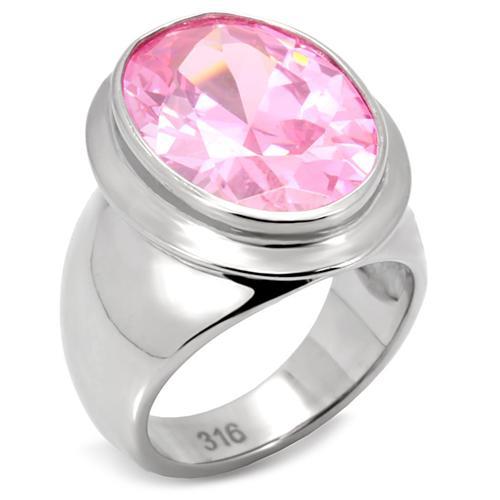 JCE118 High polished (no plating) Stainless Steel Ring with AAA Grade CZ in Rose