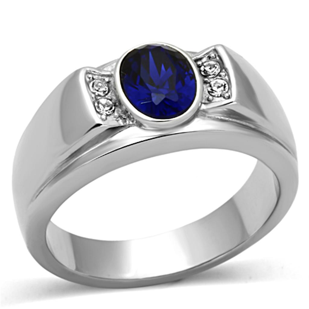 JCE1184 High polished (no plating) Stainless Steel Ring with Synthetic Synthetic Glass in Montana