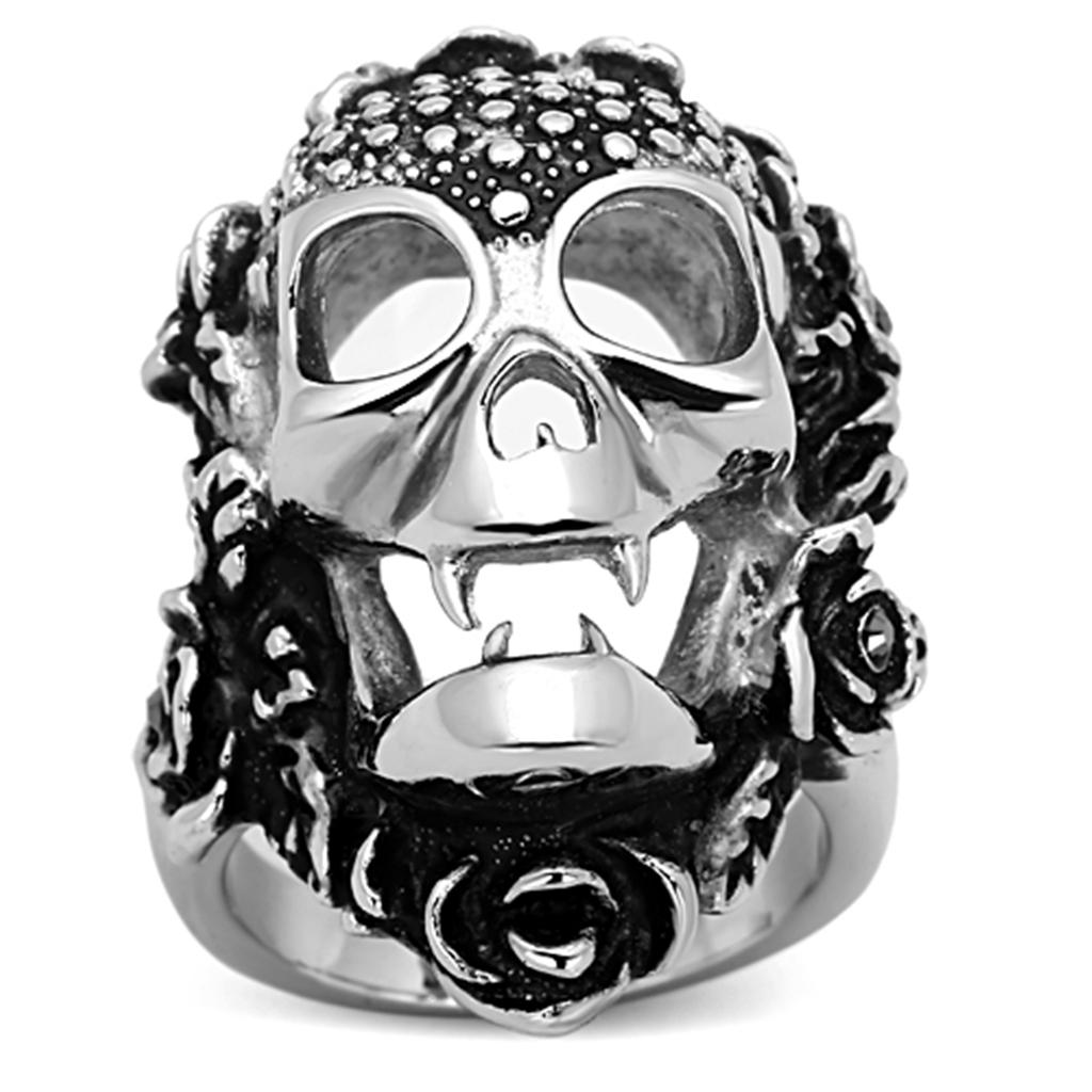 JCE1203 High polished (no plating) Stainless Steel Ring with Top Grade Crystal in Black Diamond