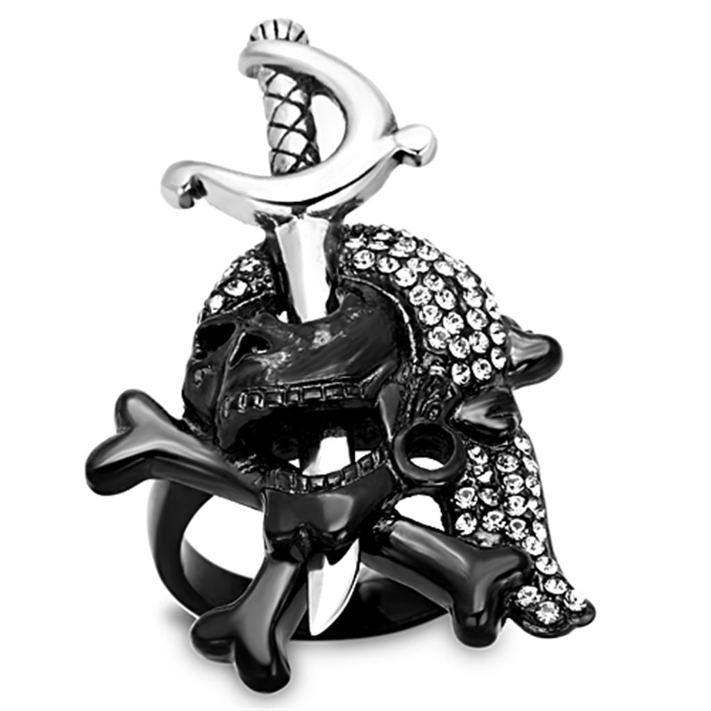 JCE1204 Two-Tone IP Black Stainless Steel Ring with Top Grade Crystal in Black Diamond