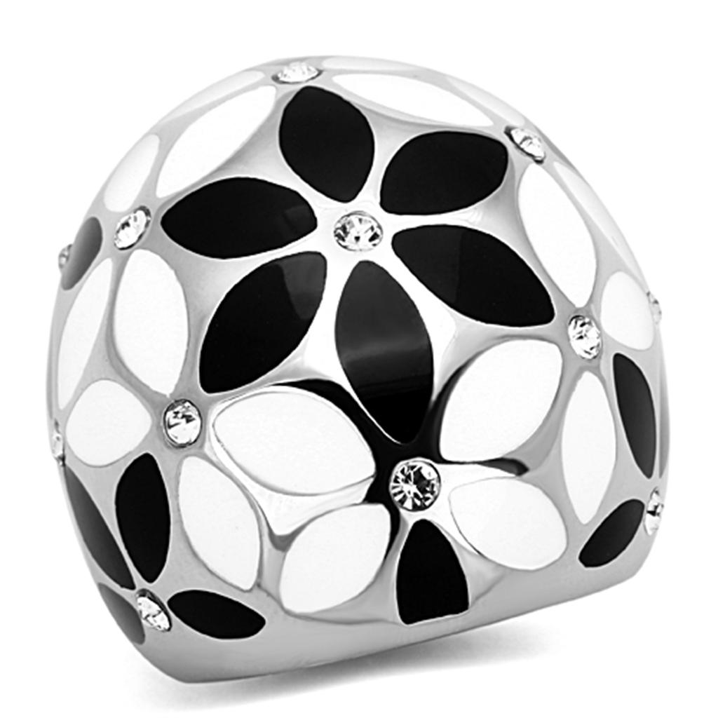 JCE1210 High polished (no plating) Stainless Steel Ring with Top Grade Crystal in Clear