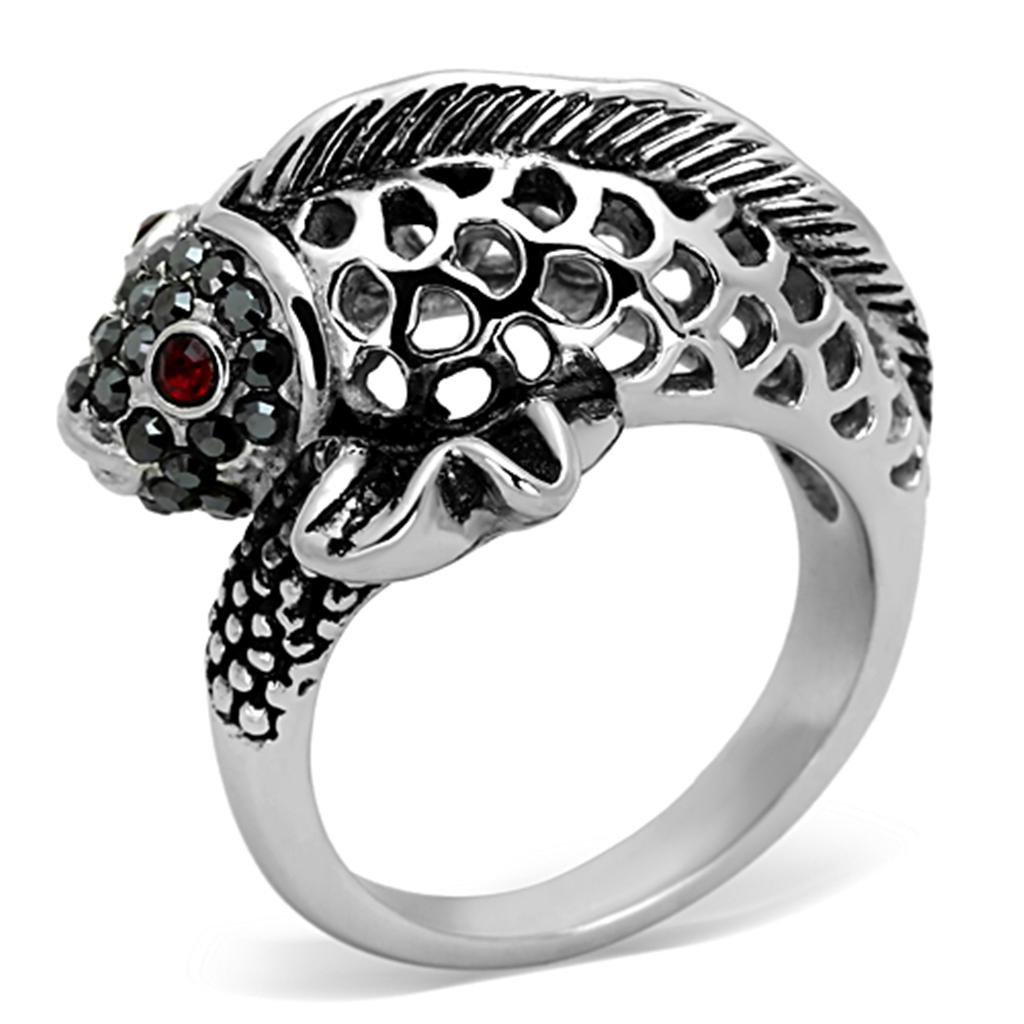 JCE1215 High polished (no plating) Stainless Steel Ring with Top Grade Crystal in Siam