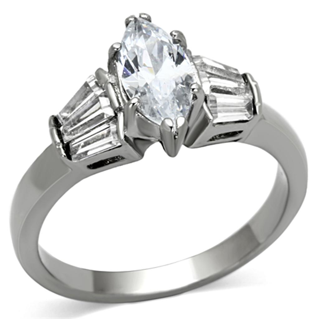 JCE1220 High polished (no plating) Stainless Steel Ring with AAA Grade CZ in Clear