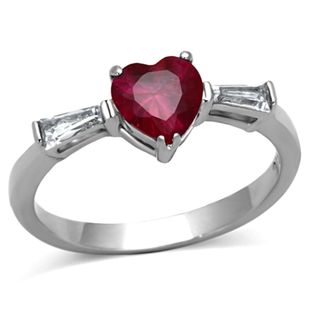 JCE1221 High polished (no plating) Stainless Steel Ring with AAA Grade CZ in Ruby