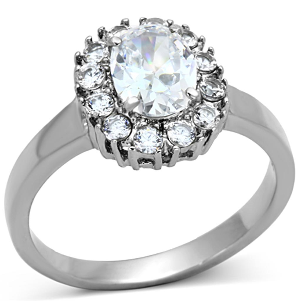 JCE1223 High polished (no plating) Stainless Steel Ring with AAA Grade CZ in Clear