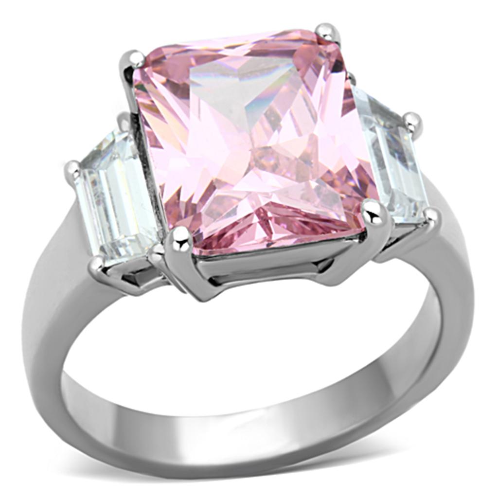 JCE1224 High polished (no plating) Stainless Steel Ring with AAA Grade CZ in Rose