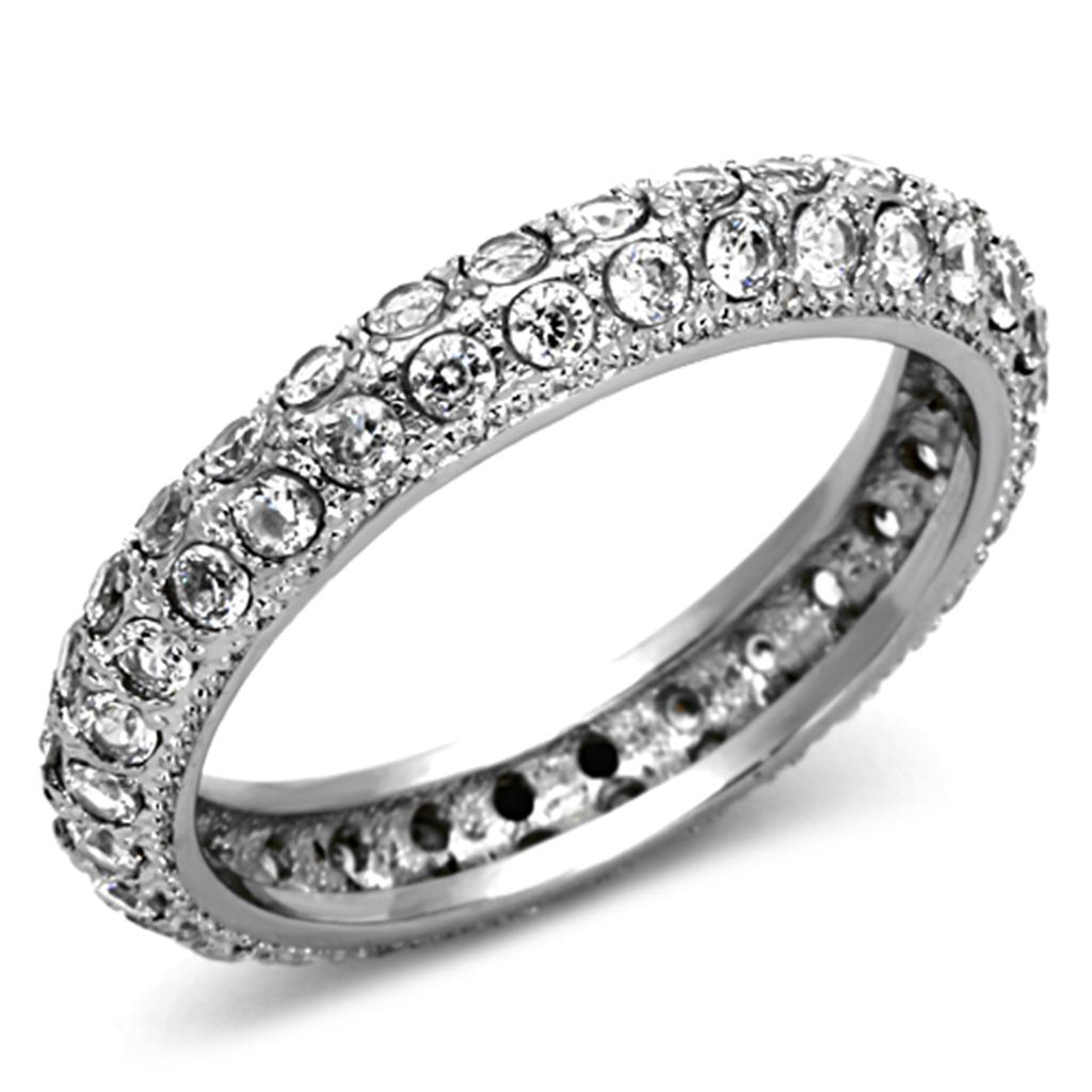 JCE1225 High polished (no plating) Stainless Steel Ring with AAA Grade CZ in Clear