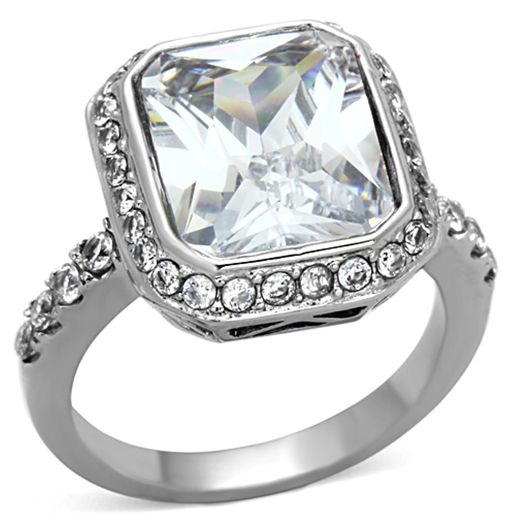 JCE1226 High polished (no plating) Stainless Steel Ring with AAA Grade CZ in Clear