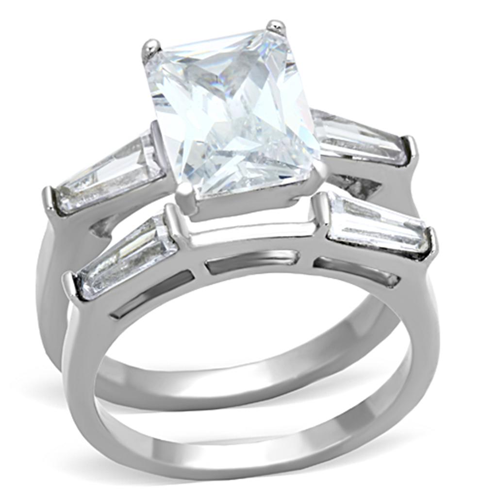 JCE1229 High polished (no plating) Stainless Steel Ring with AAA Grade CZ in Clear