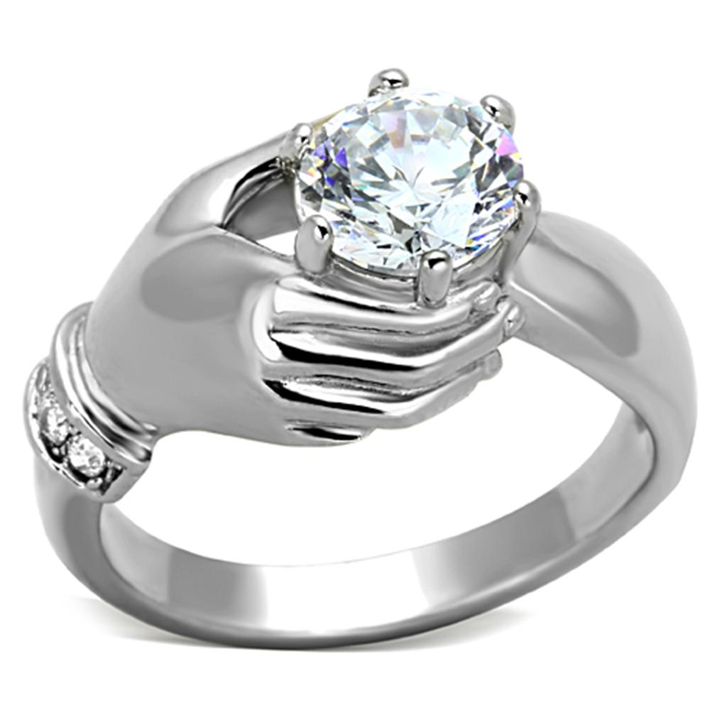 JCE1230 High polished (no plating) Stainless Steel Ring with AAA Grade CZ in Clear